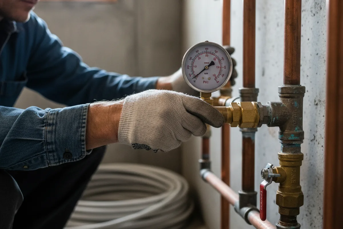 Pressure testing a repaired line during Water Line Repair in Lothian